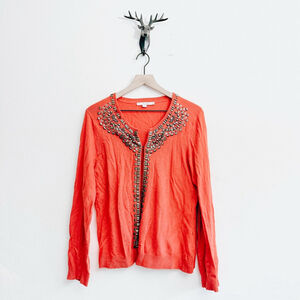Boden Women's Red/Bronze Details Embellished Cardigan US 12
